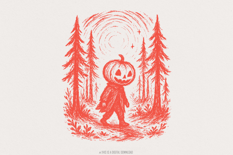 Pumpkin Head PNG, Halloween Digital Art, Spooky Forest