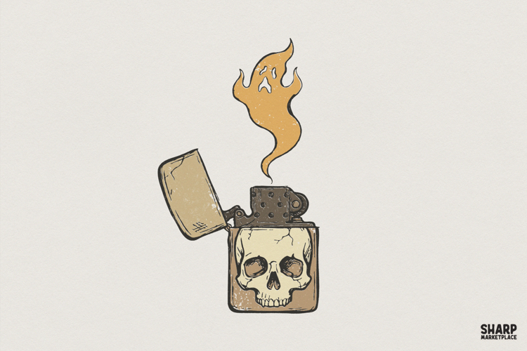 Skull Lighter PNG, Vintage Tattoo Art, Fire Flame