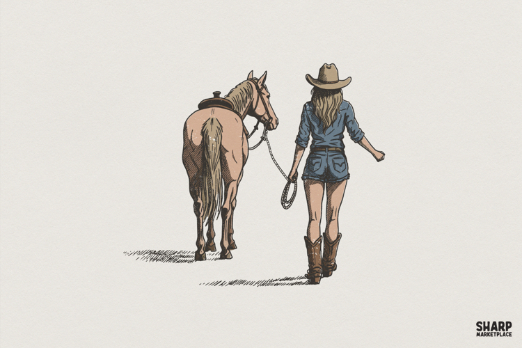 Cowgirl and Horse PNG, Western Country Shirt Design, Rodeo