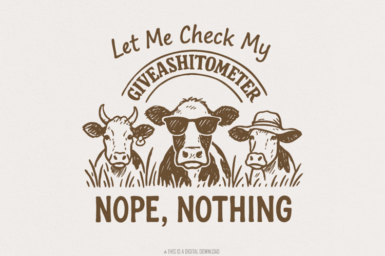 Funny Cow Giveashitometer PNG, Digital Download Clipart,