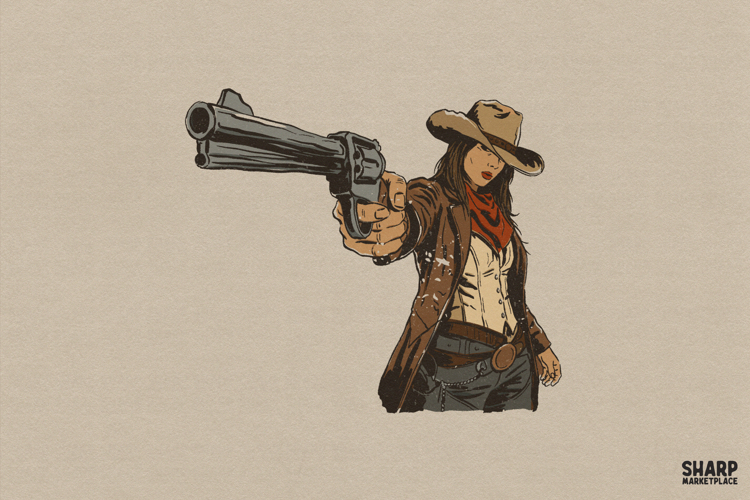 Vintage Western Line Art Design With Rustic Rodeo Mood,