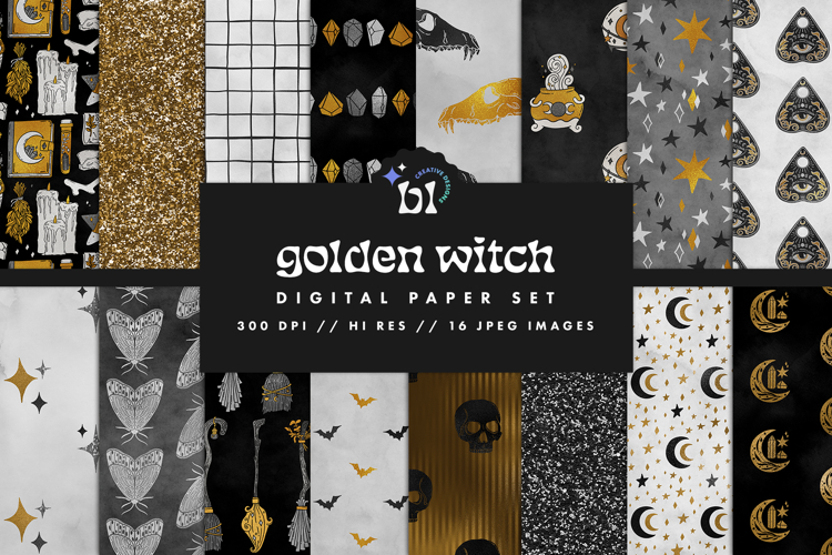 16 Golden Witch Seamless Patterns