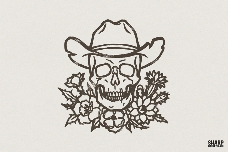 Cowboy Skull PNG, Western Floral Skull Printable, Desert