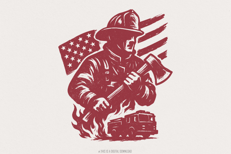 Firefighter PNG, American Flag Fireman Digital Download, Ax