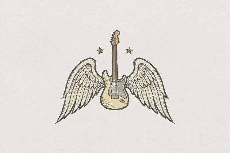 Guitar With Wings PNG, Angelic Music Clipart, Vintage Rock