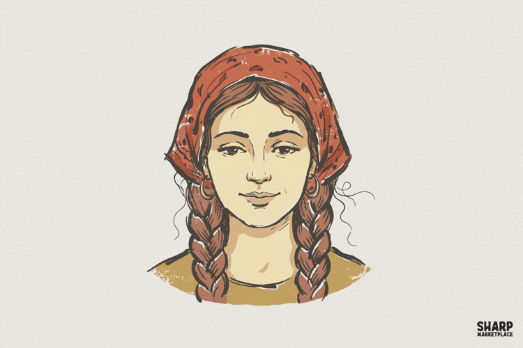 Boho Woman With Braids PNG, Hand Drawn Girl Portrait Art,