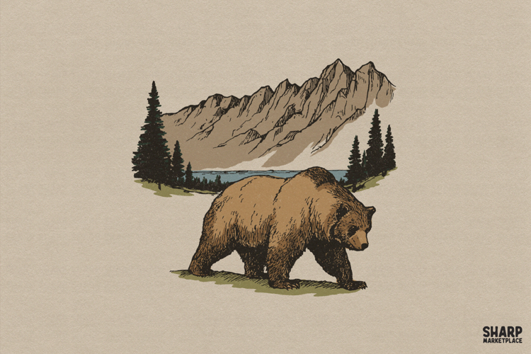 Grizzly Bear Mountain Scene, Bear PNG Wildlife Shirt