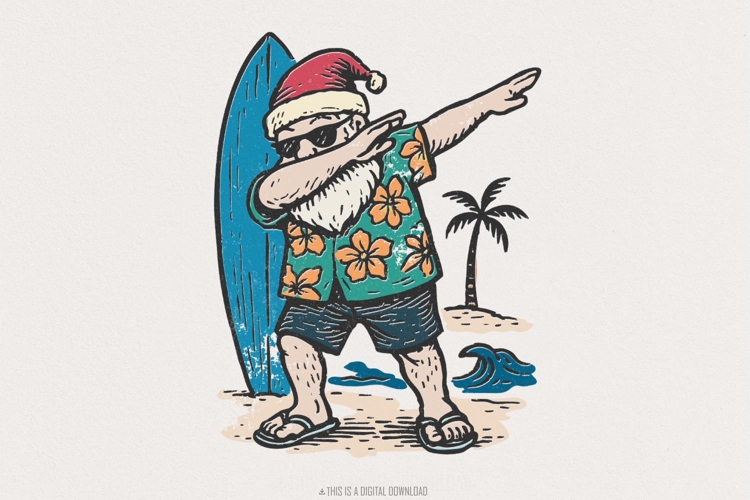 Santa Claus Dabbing PNG, Surfing Christmas Shirt PNG,