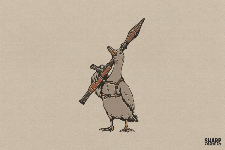Funny Armed Goose Illustration With Hunting PNG Grit, Funny