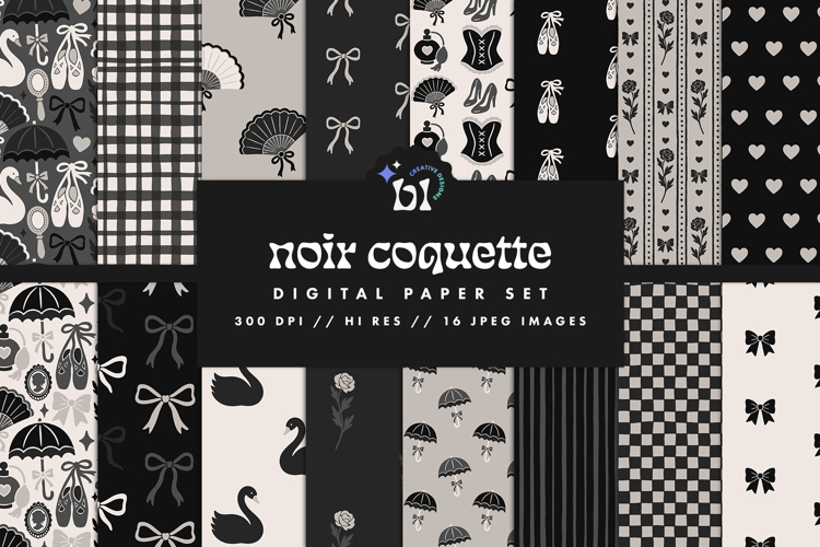 Noir Coquette Seamless Patterns - 16 JPEG Patterns