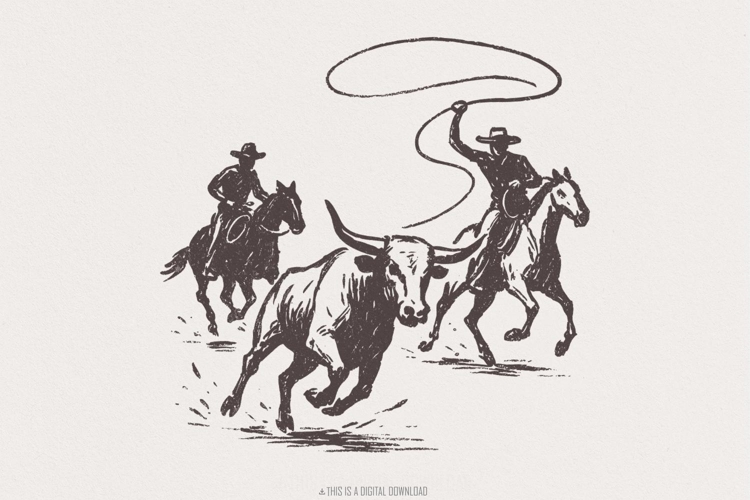 Digital Download Rodeo Cowboy PNG, Western Bull Riding