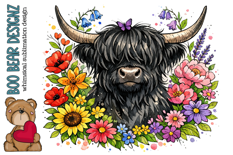 Floral Highland Cow Clipart