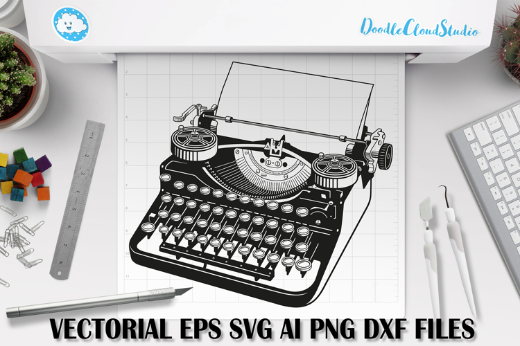 Vintage Typewriter SVG Cut Files for Cricut, Laser, Clipart.