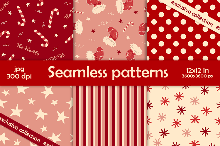 Pink Red Christmas Seamless Patterns, Xmas Digital Paper JPG