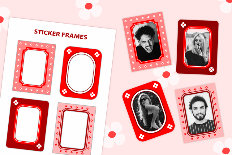 Red and Pink Sticker Frames, Photo Mockups, PNG Clipart