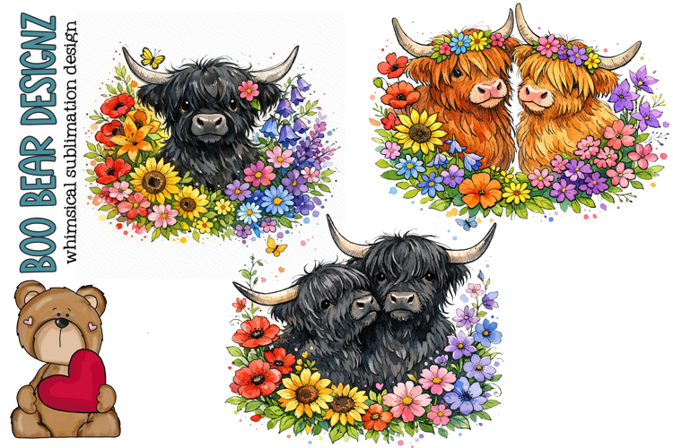 Floral Highland Cow Clipart