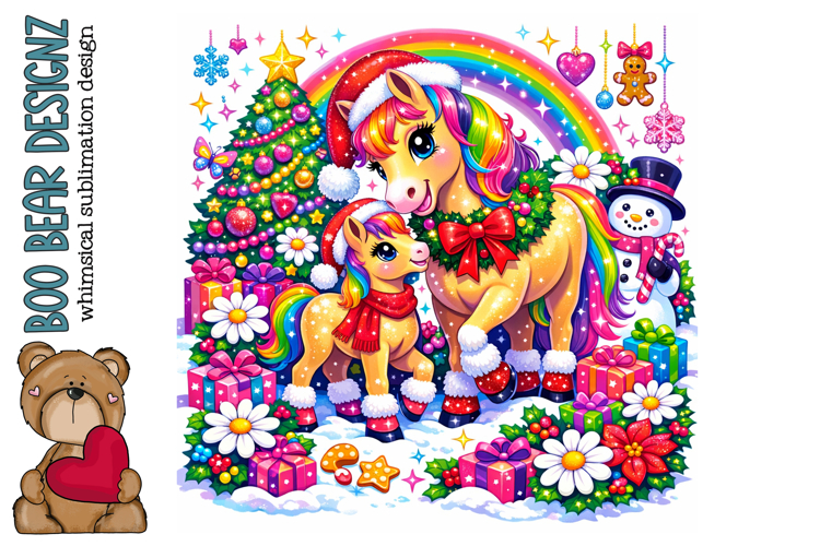 Christmas Pony and foal Clipart