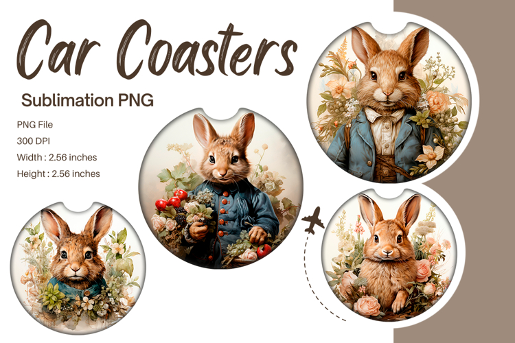 Easter Bunny Car Coasters Sublimation Rabbit Car Accessories