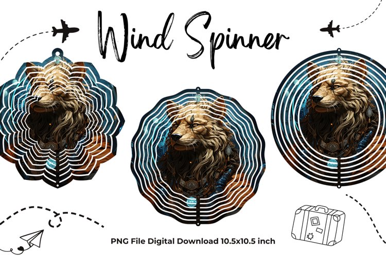 Wolf Wind Spinner Template Wolf Sublimation Wind Spinner_19 example image 1