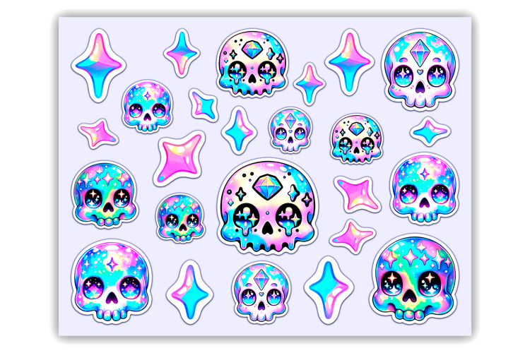 Shiny Holographic Halloween Stickers, Digital Sticker Sheet