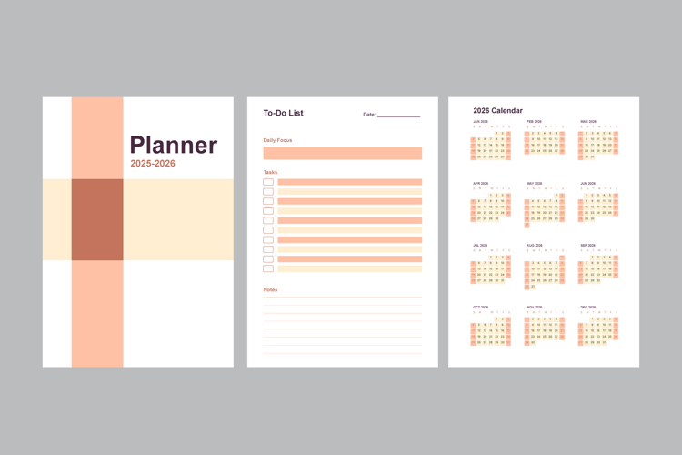 2025 - 2026 Planner Template with Calendar - Printable