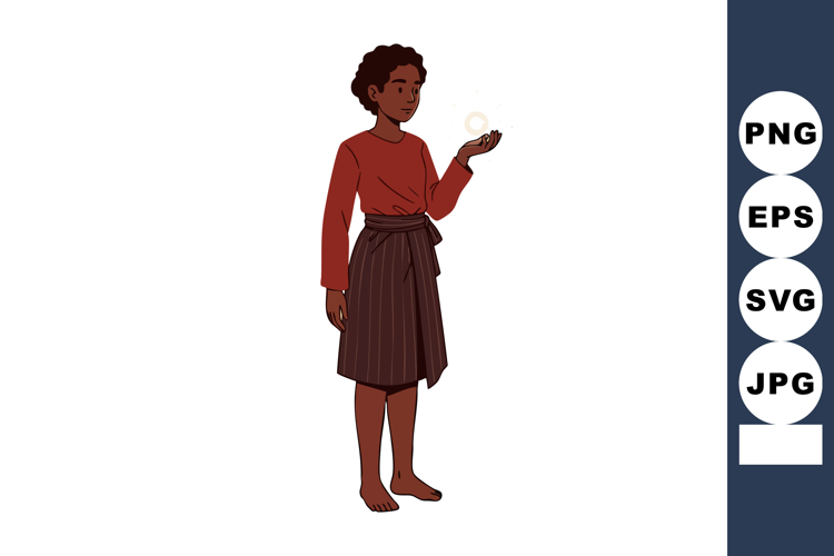 Woman Wearing Red Top and Striped Skirt Holding Light Sphere