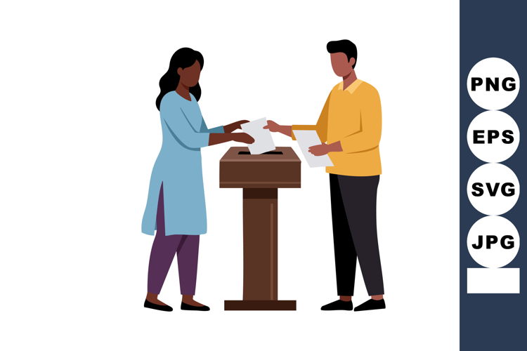 Voters casting ballots at polling station illustration of de