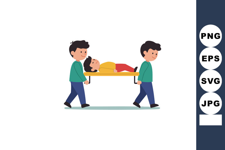 Two Boys Carrying Person on Stretcher Illustration in Flat D example image 1