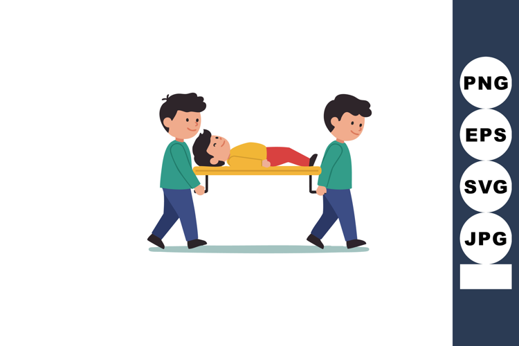 Two Boys Carrying Person on Stretcher Illustration in Flat D