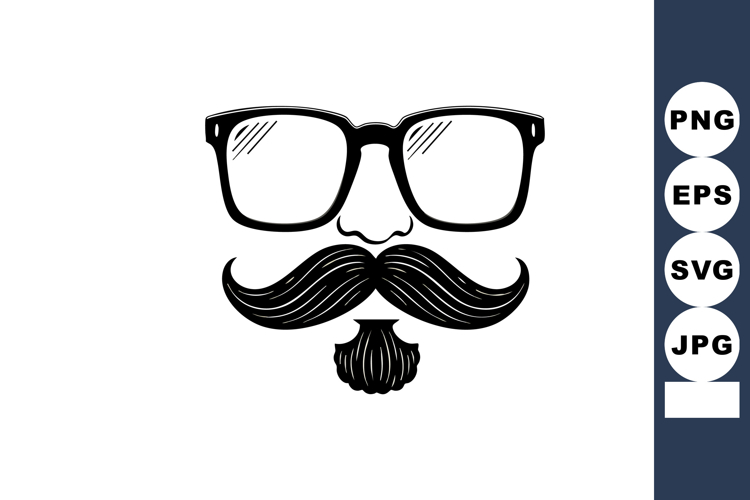 Stylized mustache beard and glasses hipster face vector illu example image 1