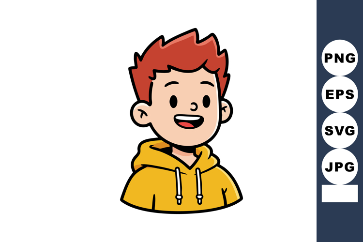 Red Haired Boy Wearing Yellow Hoodie Smiling Cartoon Charact