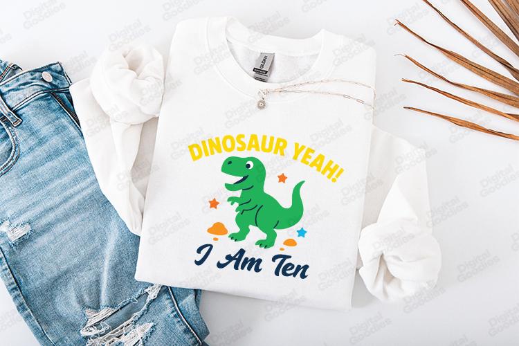 Dinosaur Yeah Birthday SVG I Am Ten Cute Kids Dino Design