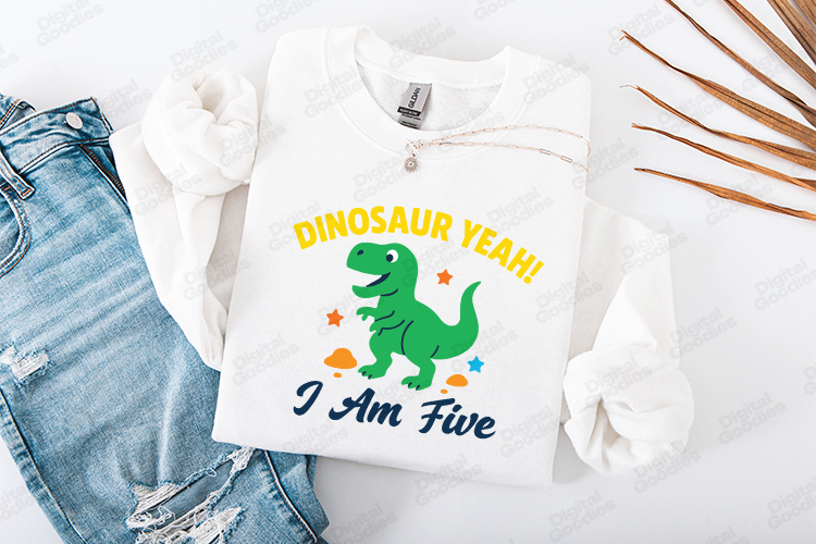 Dinosaur Yeah Birthday SVG I Am FiveCute Kids Dino Design