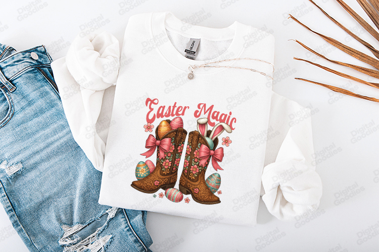 Retro Western Easter Magic Cowgirl Boots PNG Sublimation
