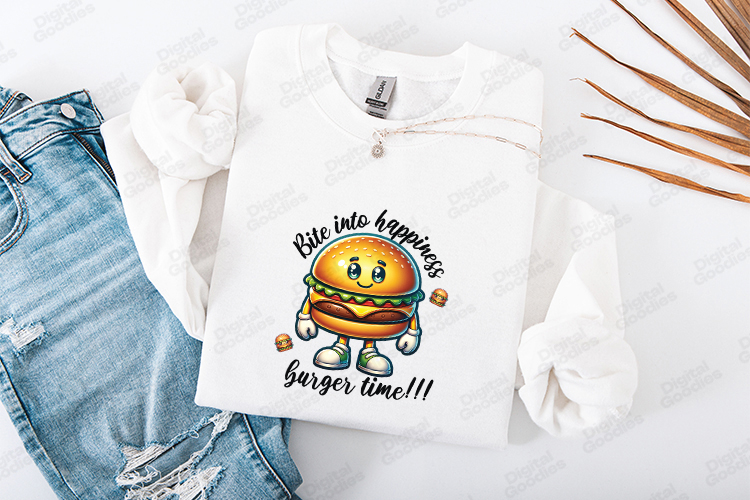Kawaii Burger Time SVG - Bite Into Happiness Burger PNG example image 1