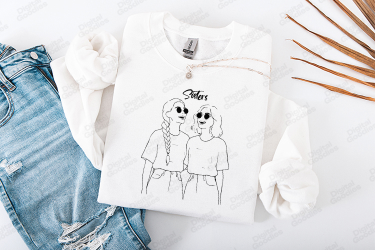 Sisters Line Art SVG Best Friend PNG Gift Sisterhood