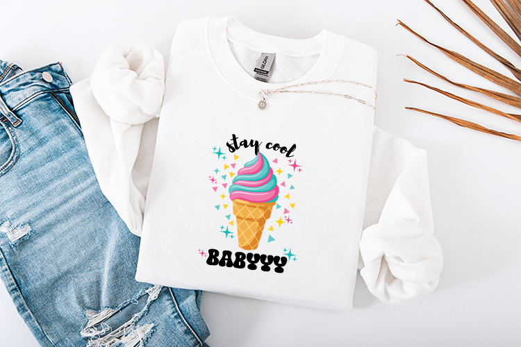 Stay Cool Babyyy SVG - Retro Swirl Ice Cream Summer Cut File