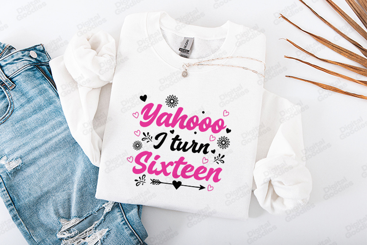 Yahooo I Turn Sixteen Tshirt Design Script Typography Art