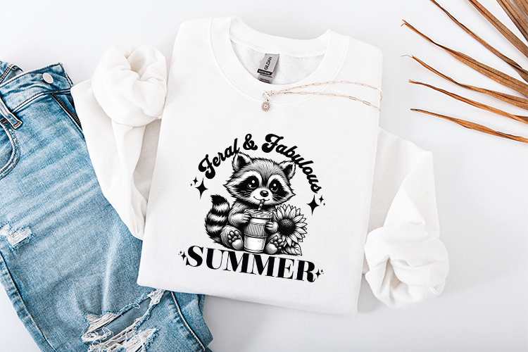Feral and Fabulous Summer Raccoon Sunflower Sublimation PNG
