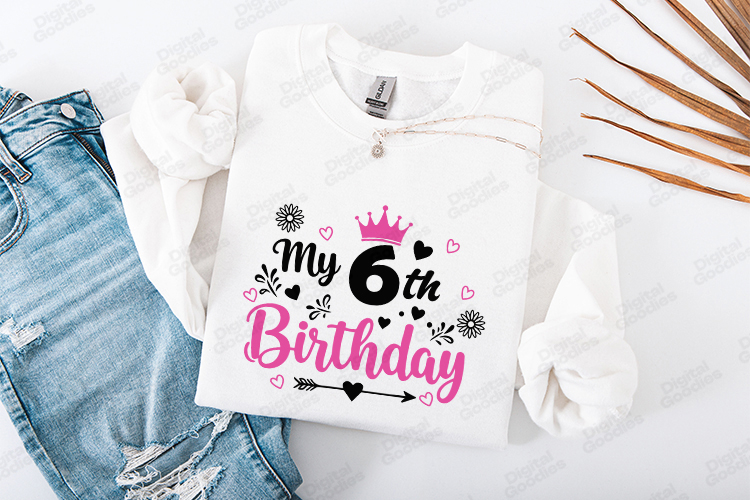 My 6th Birthday Month Tshirt Design Script Typography Art