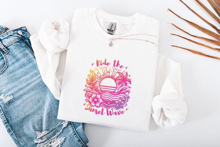 Ride the Sunset Wave Boho Retro SVG Beach T-Shirt Design