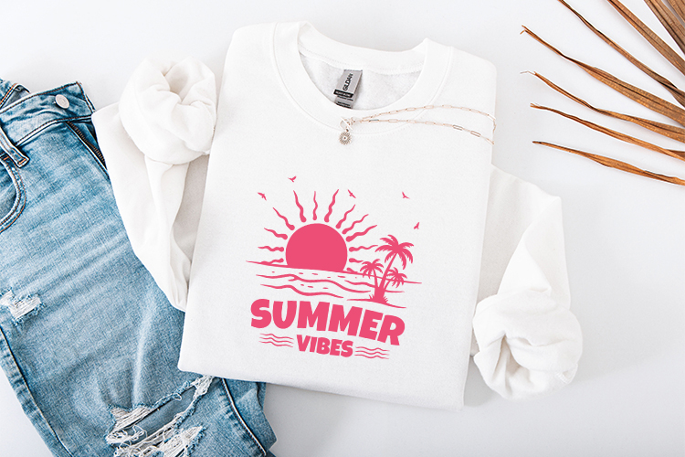 Summer Vibes SVG - Pink Retro Beach Sunset Coastal Art