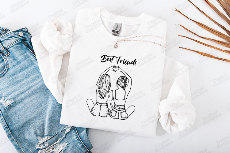 Best Friends Heart SVG | Bestie Line Art Friendship Design