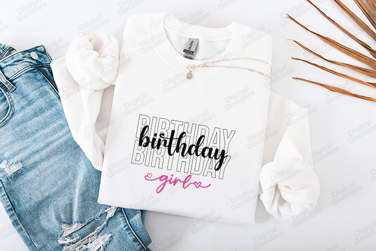 Birthday Girl Tshirt Design Modern Script And Outline Art