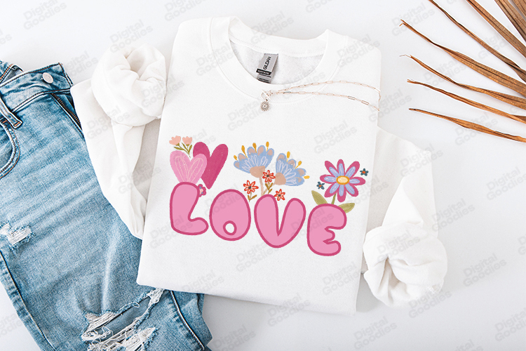 Retro Love Floral Hearts Valentines Day Boho JPG Art Design