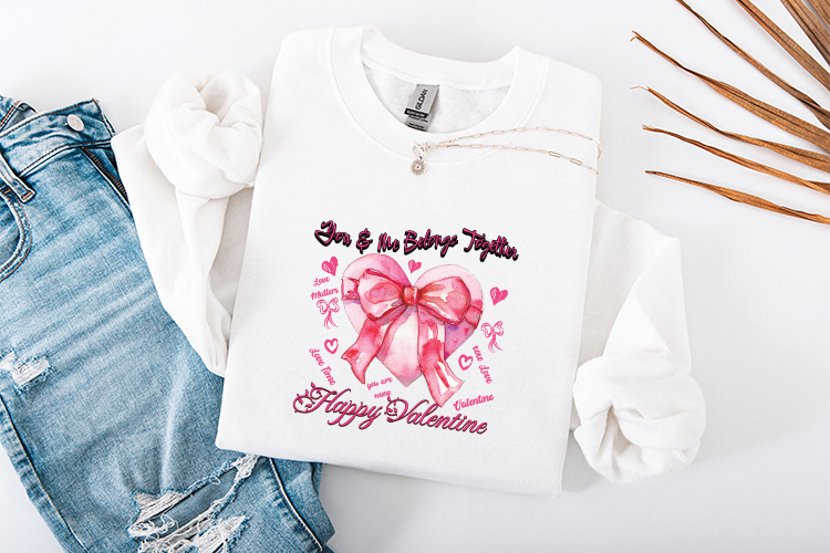 Watercolor Valentine Heart   Bow Sublimation PNG Design