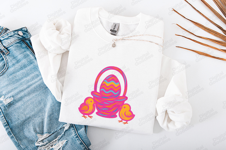 Retro Easter Basket SVG - Pink and Orange Chick PNG