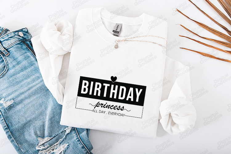 Birthday Princess Tshirt Design Black And White Typography