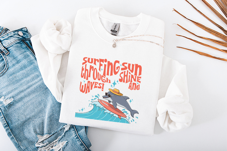 Dolphin Surfing SVG - Summer Waves And Sunshine Art
