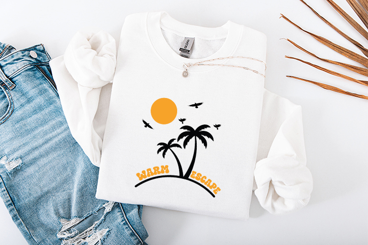 Warm Escape SVG - Minimalist Palm Tree Island Sunset Art